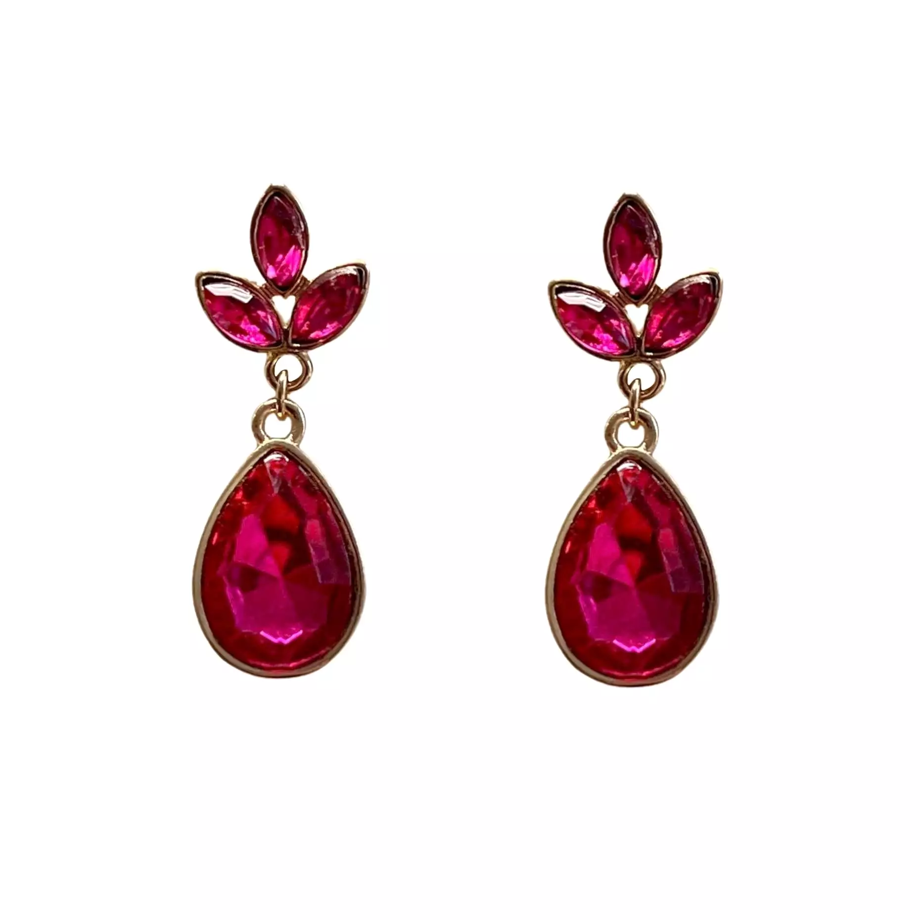 Magenta Coloured Art Deco Inspired drop Earrings