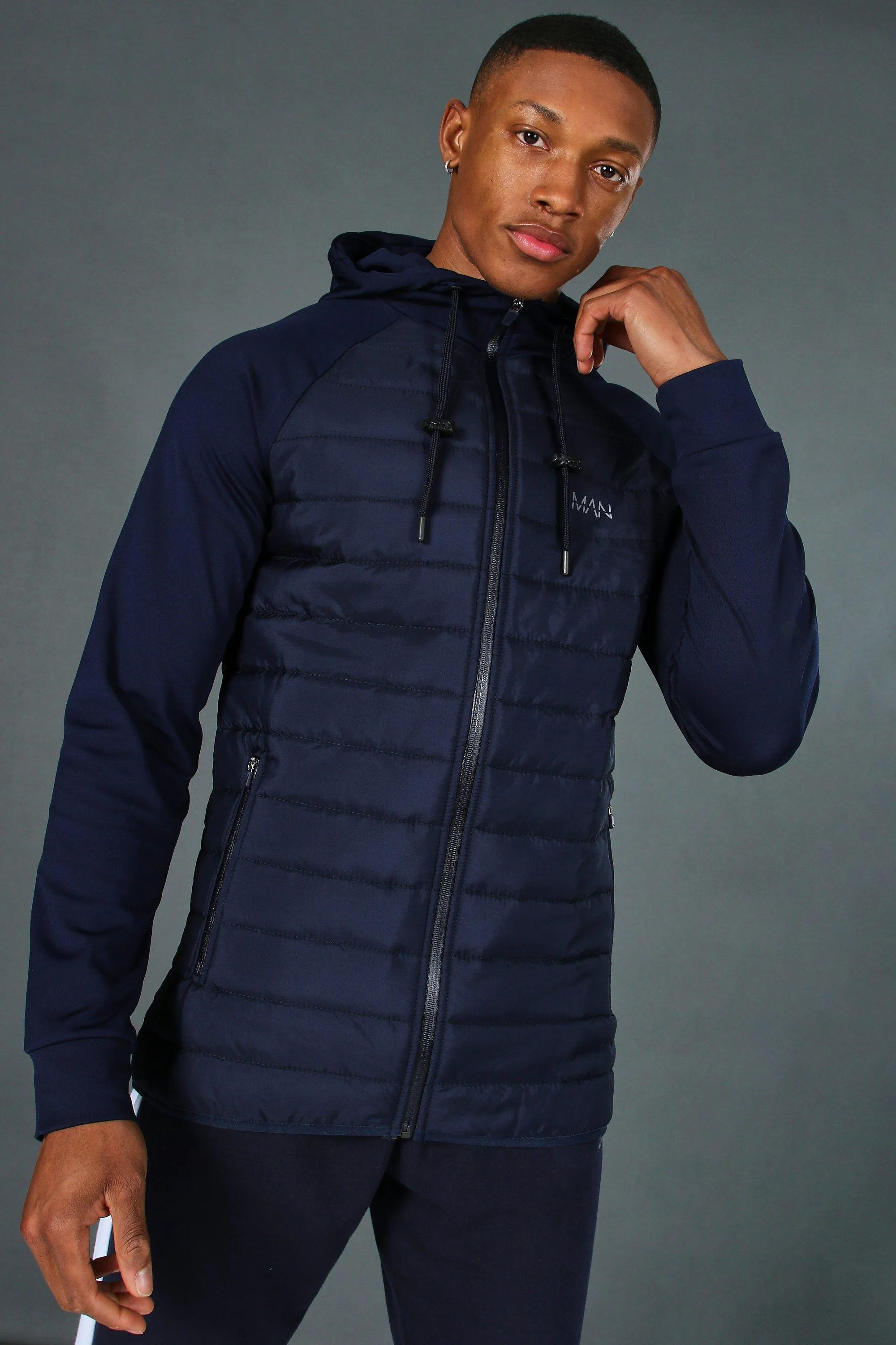 Man Active Quilted Zip Through Hoodie