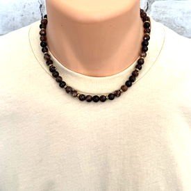 Mens Espresso and Gold Beaded Necklace