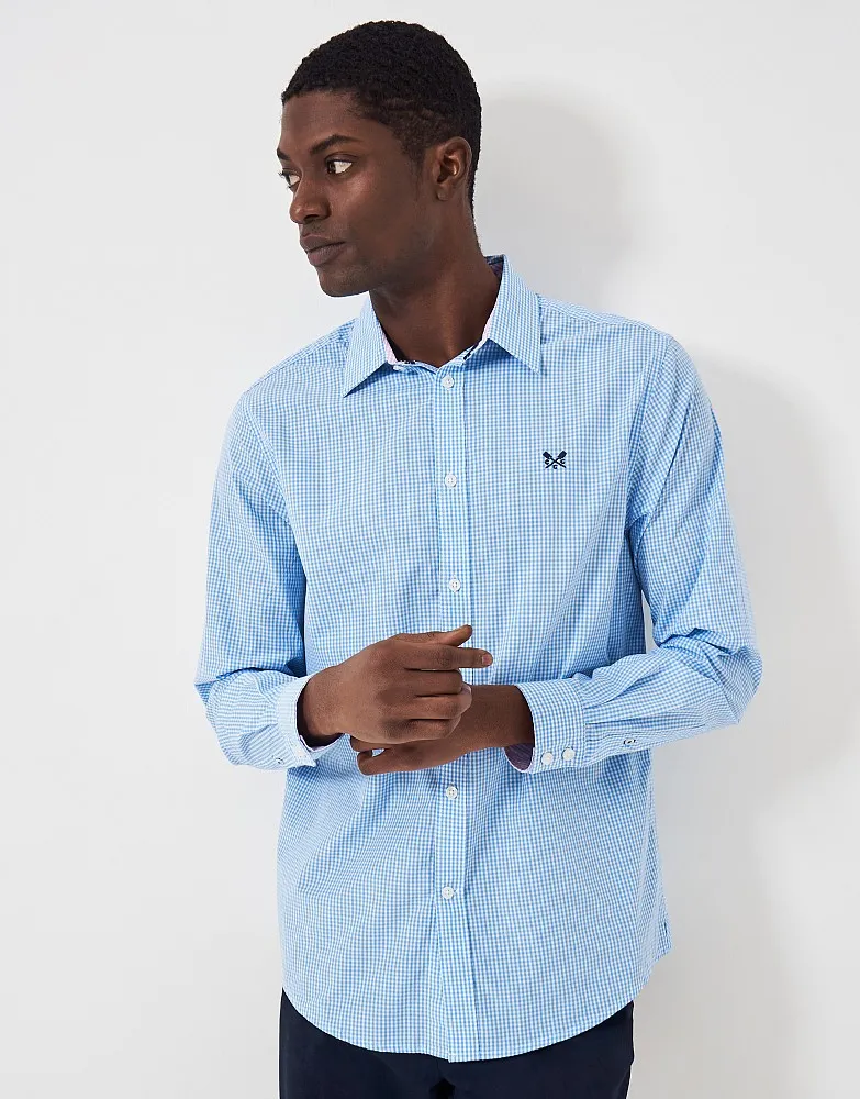 Men's Sky Blue Micro Gingham Classic Fit Cotton Shirt from Crew Clothing Company