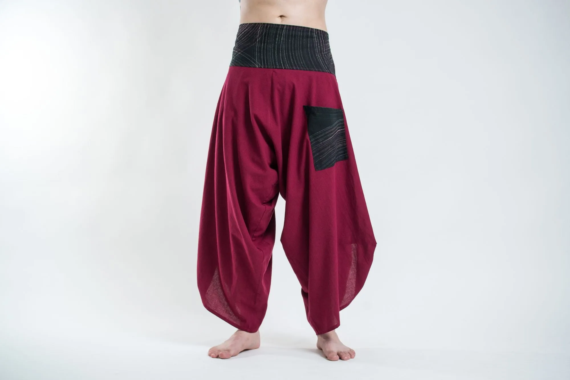 Men's Thai Button Up Cotton Pants with Hill Tribe Trim Red