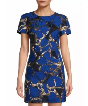 Milly Rowen Butterfly Jacquard Dress In Multi Blue