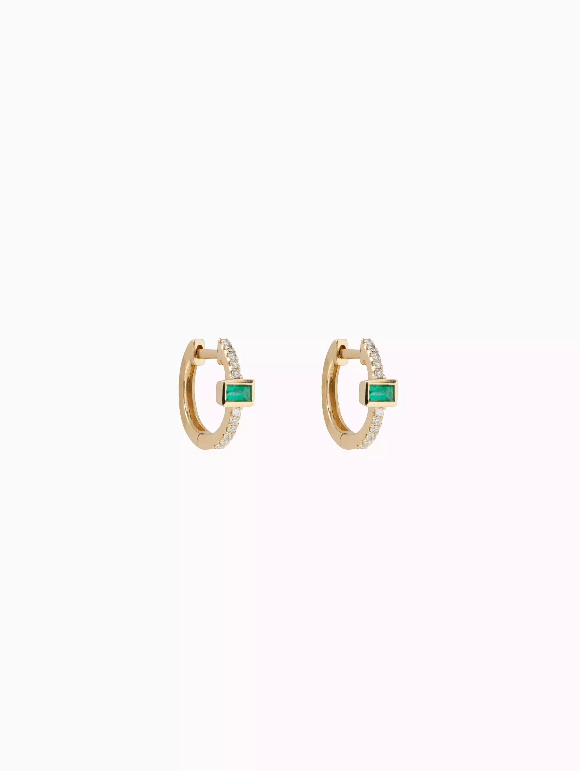 Mini Emerald Baguette Pavé Diamond Hoop