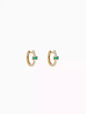 Mini Emerald Baguette Pavé Diamond Hoop