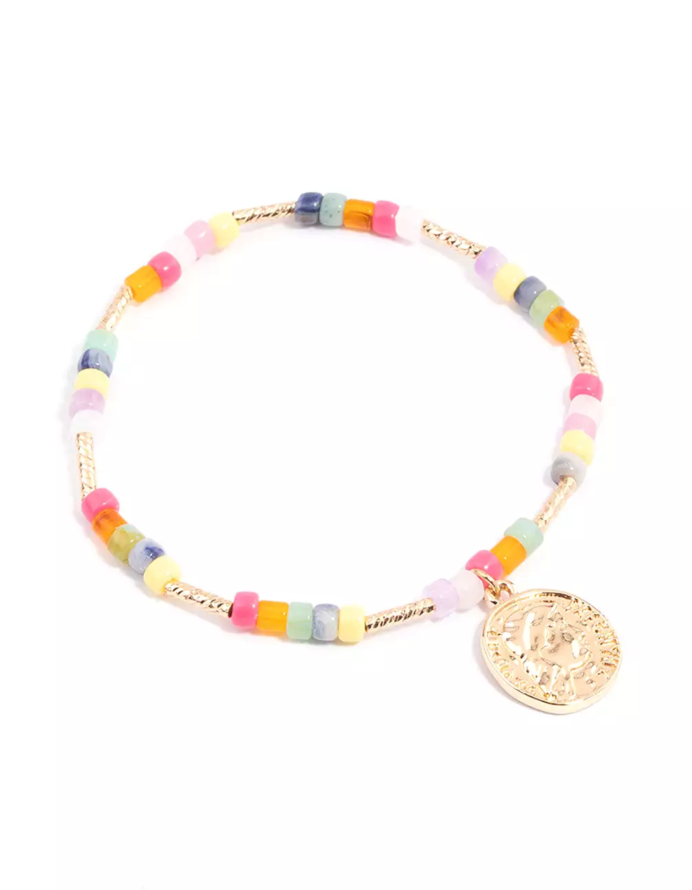 Mixed Bead & Coin Pendant Bracelet