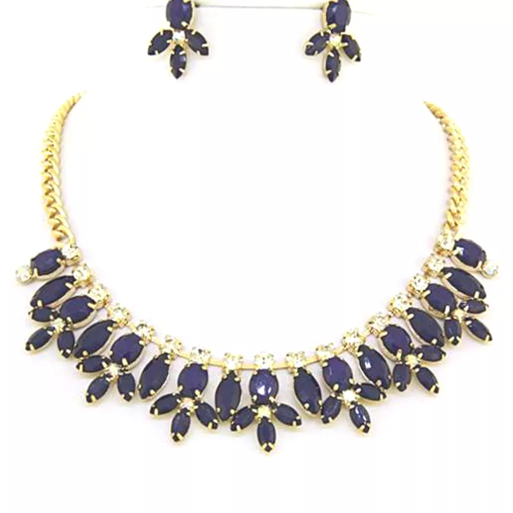 Montana Blue Crystal Collar Necklace and Earrings