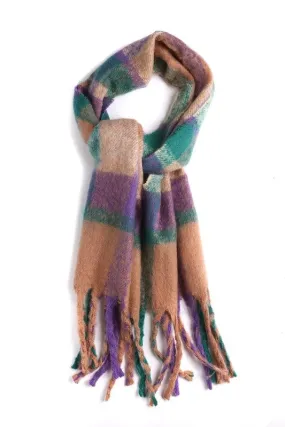 MULTI TONED PLAID FUZZY SCARF