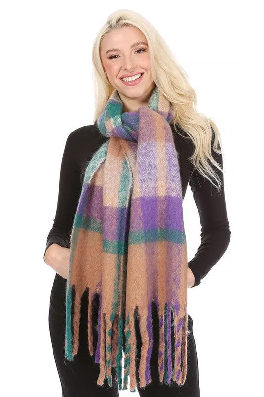 MULTI TONED PLAID FUZZY SCARF