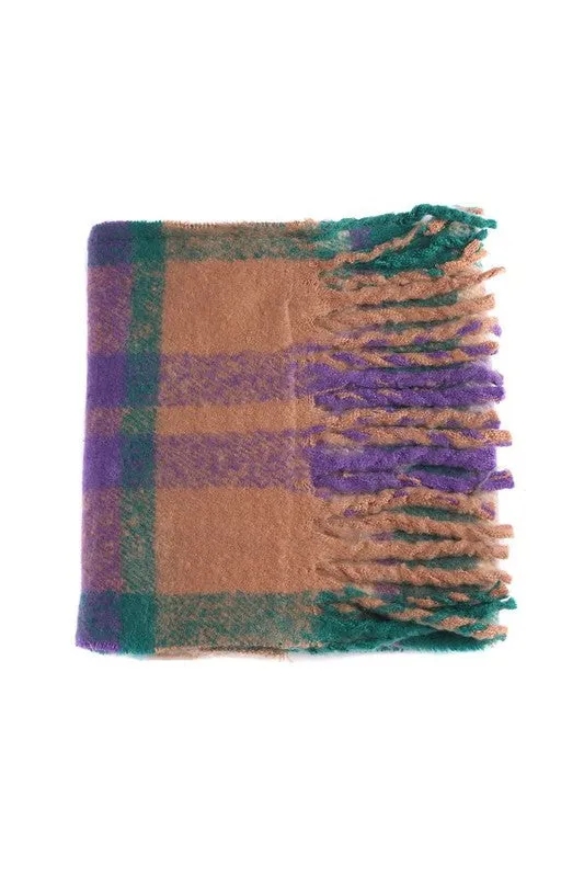 MULTI TONED PLAID FUZZY SCARF