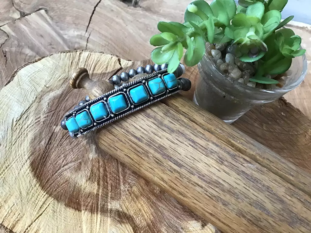 Navajo Style Pearl & Turquoise Stretch Bracelet