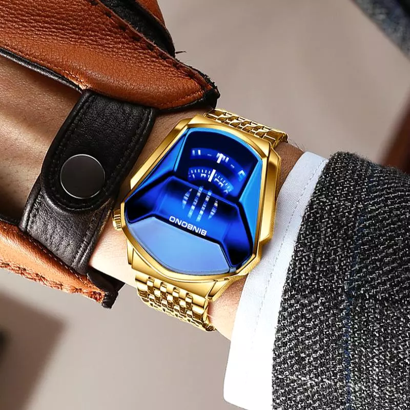 New Arrival Gold Stainless Steel Men Waterproof Creative Wristwatch