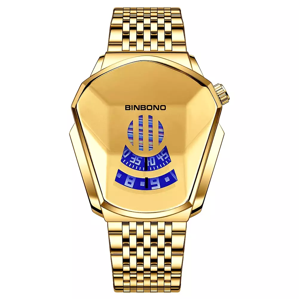 New Arrival Gold Stainless Steel Men Waterproof Creative Wristwatch