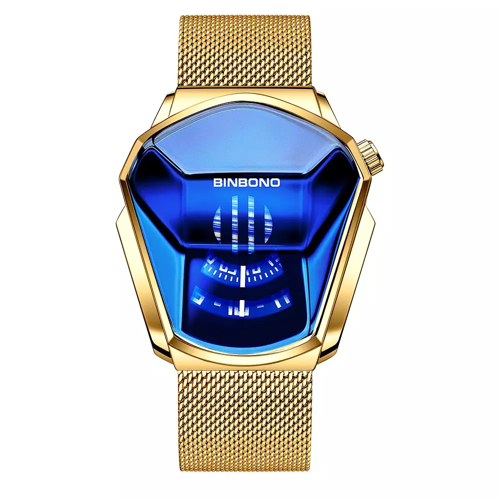 New Arrival Gold Stainless Steel Men Waterproof Creative Wristwatch