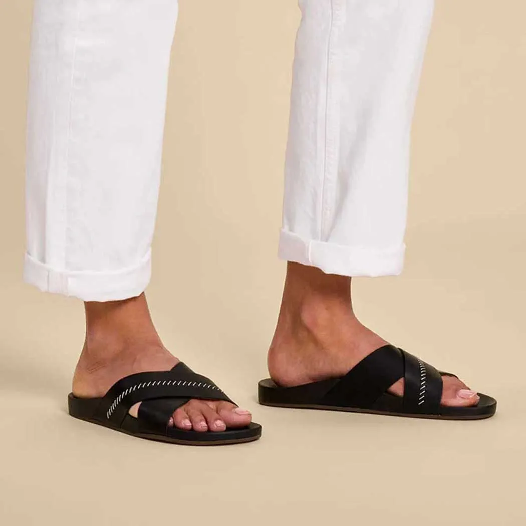 OluKai Kipea Olu Slide Sandal Black/ Black (Women's)