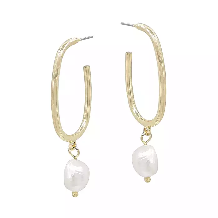 Oval Hoop Pearl Detail Earrings