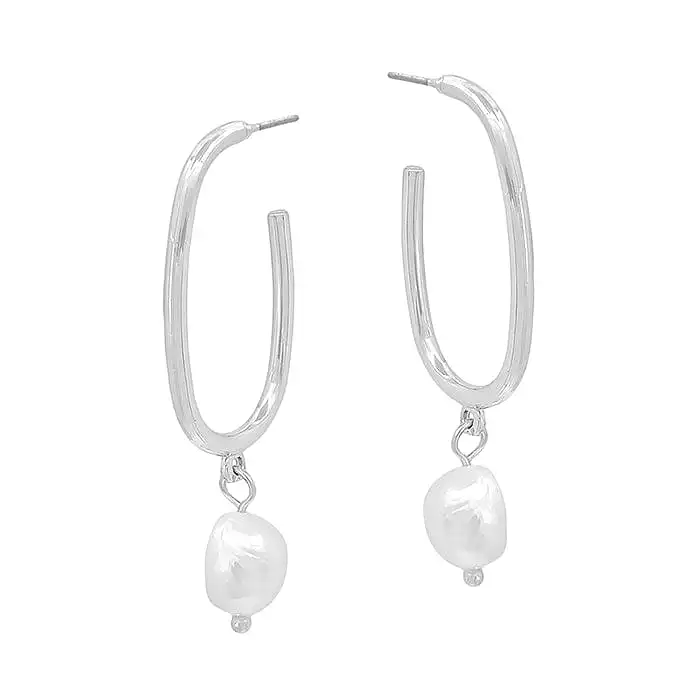 Oval Hoop Pearl Detail Earrings