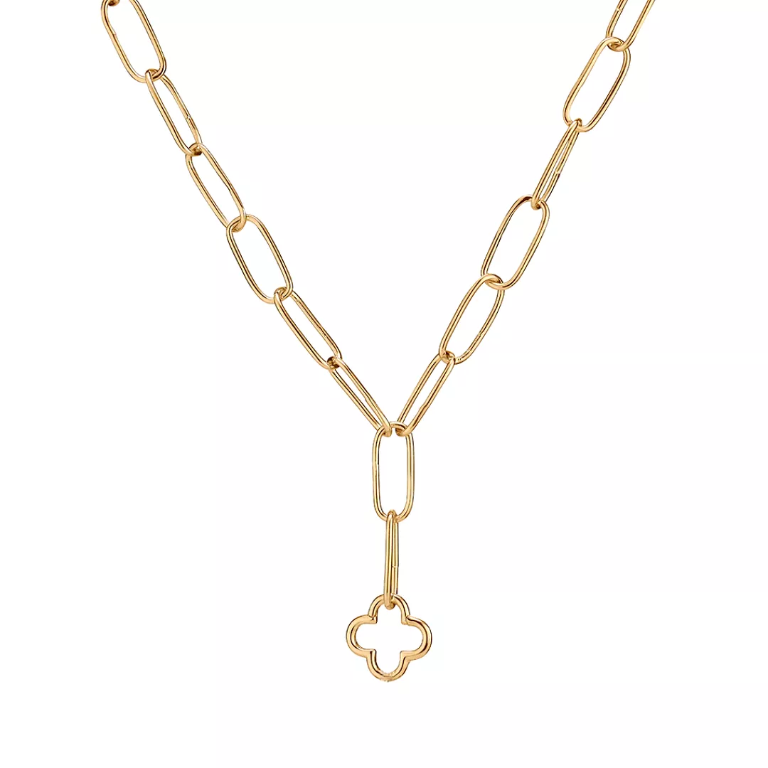 Oval Link Clover Lariat Chain with Quatrefoil Connector 20