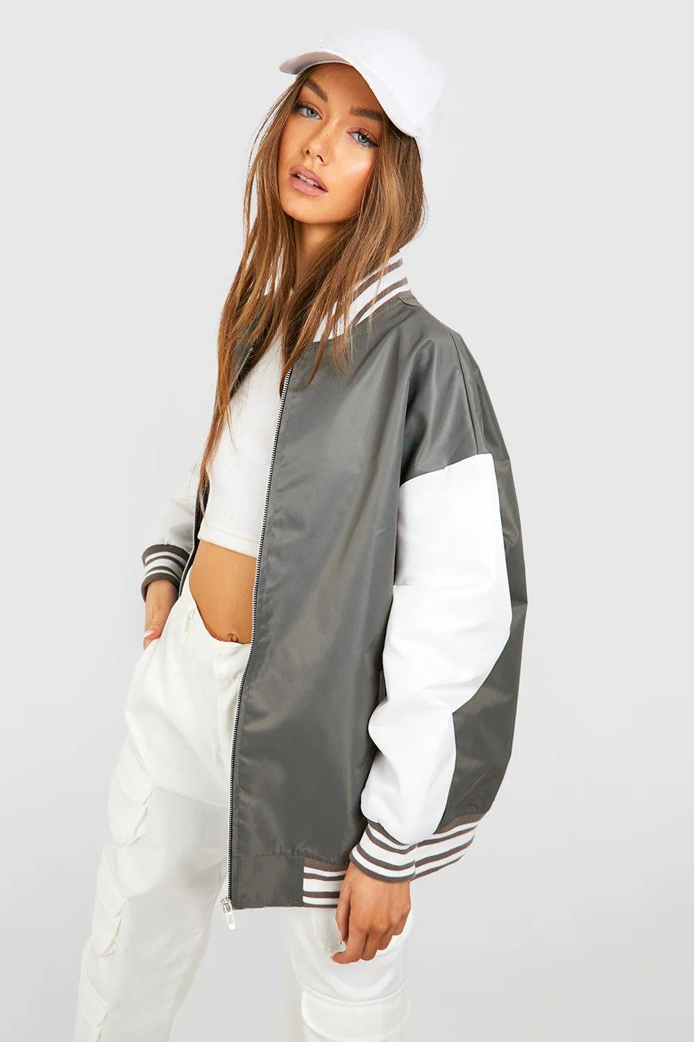 Oversized Color Block Bomber Jacket