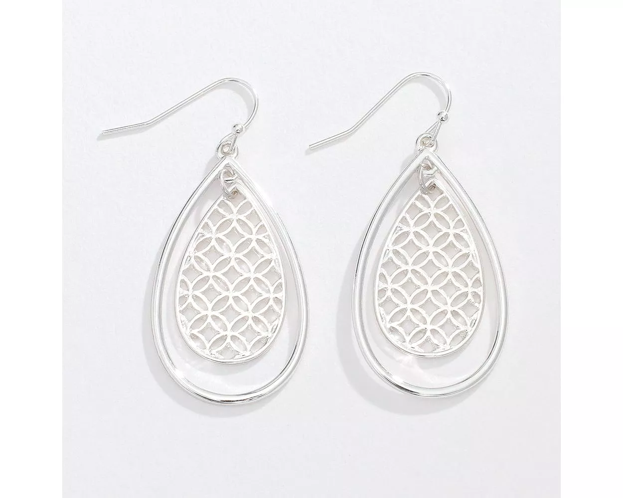 Patterned Silver Teardrop Earrings