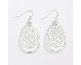 Patterned Silver Teardrop Earrings