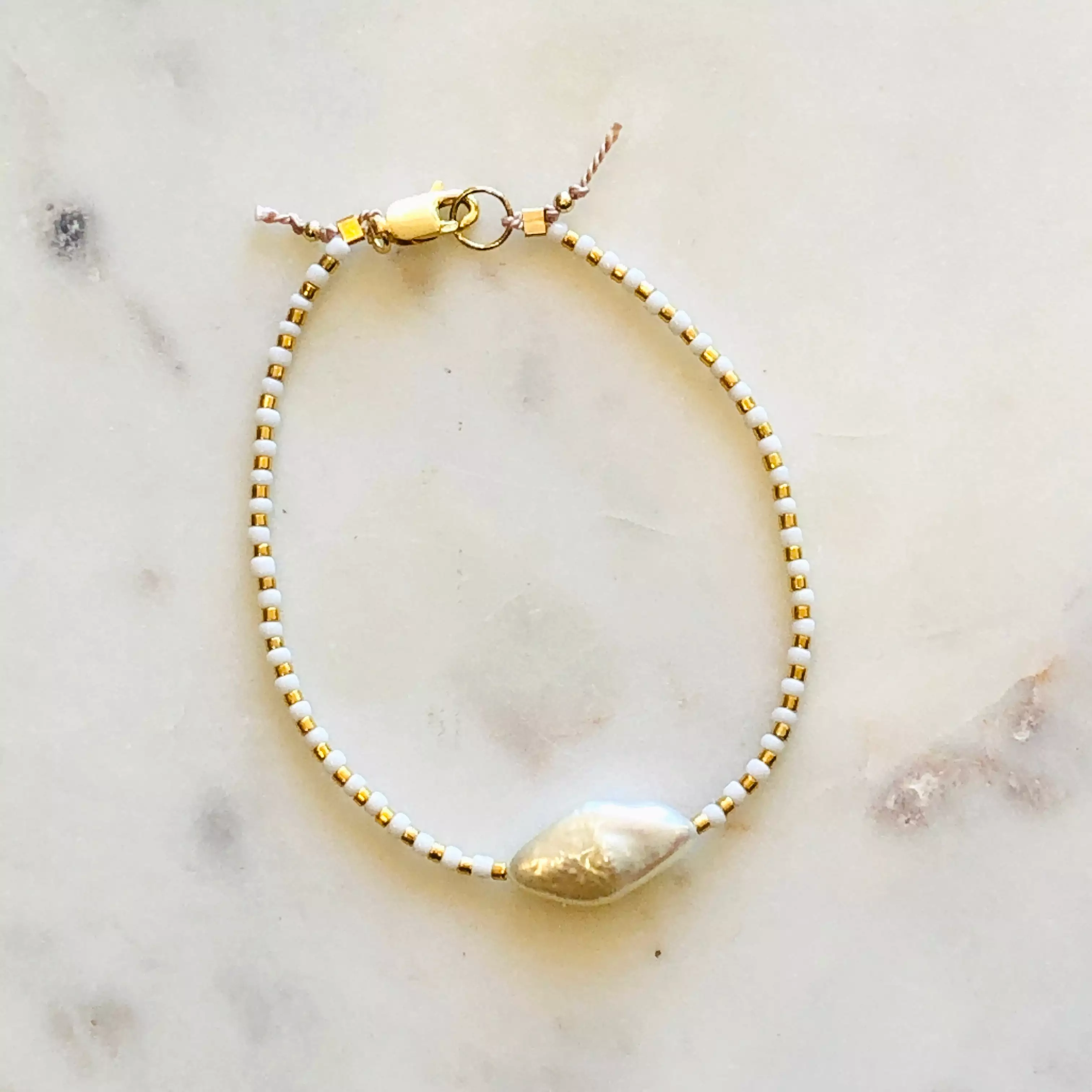 Pearl + 24k Gold Beads Bracelet