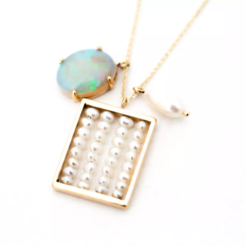 Pearl and Opal Charm Necklace