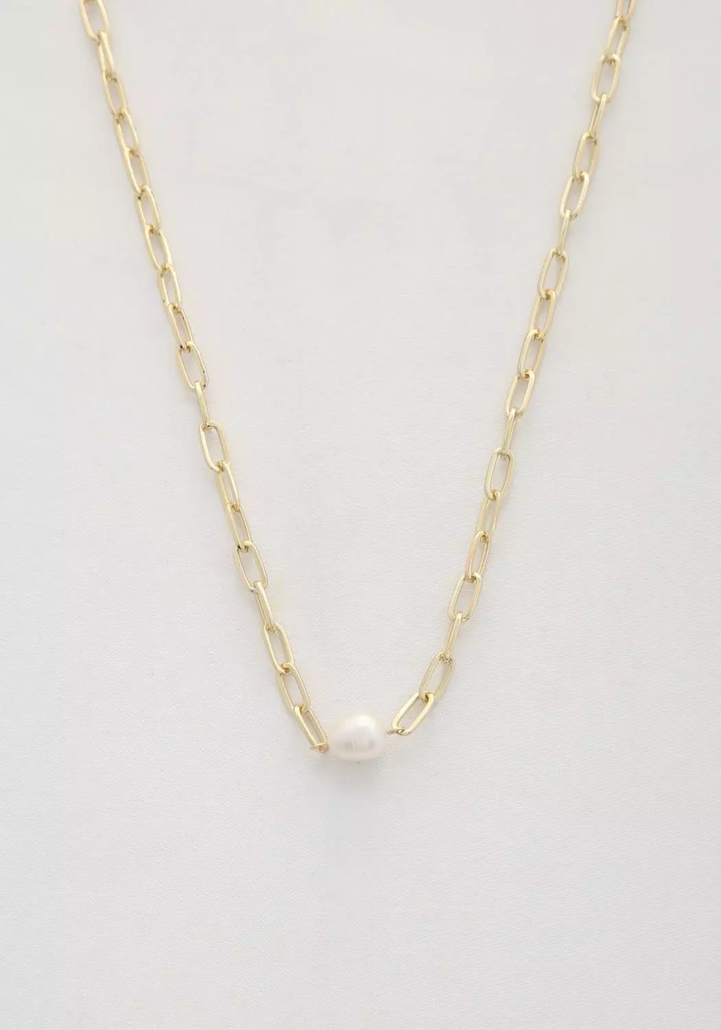 Pearl Bead Oval Link Necklace