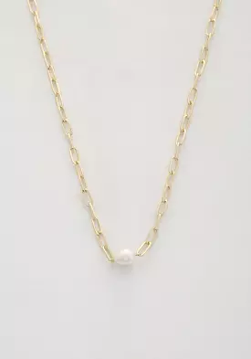 Pearl Bead Oval Link Necklace