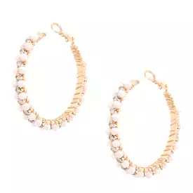 Pearl Bead Rhinestone Wire Wrapped Hoop Earring