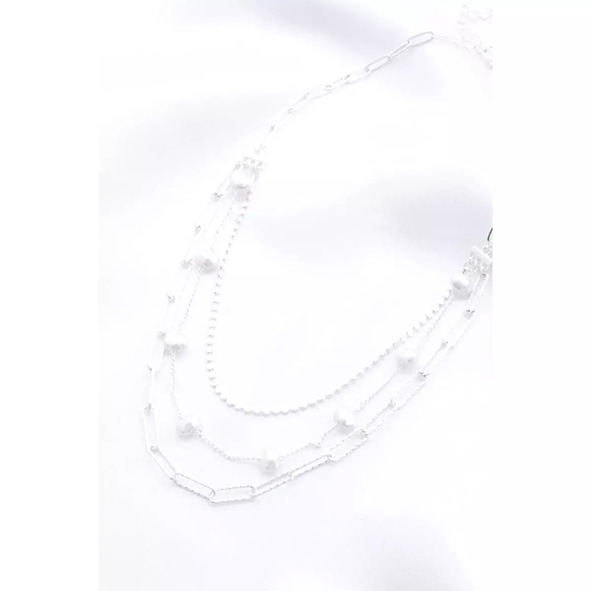 Pearl Beaded Oval Link Layered Necklace