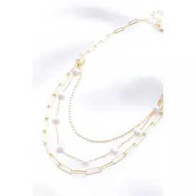 Pearl Beaded Oval Link Layered Necklace