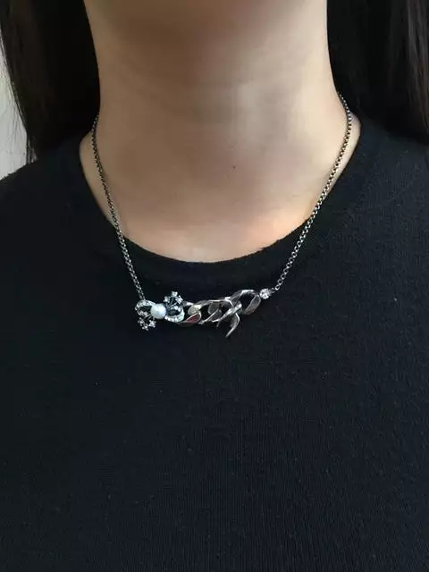 Pearl Bow And Bird Necklace, Silver