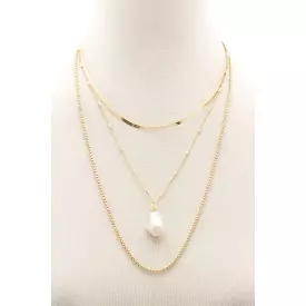 Pearl Herringbone Link Layered Necklace