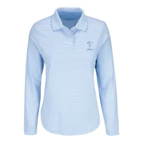 Peter Millar LPGA Women's Opal Stretch Long Sleeve Polo in Cottage Blue & White