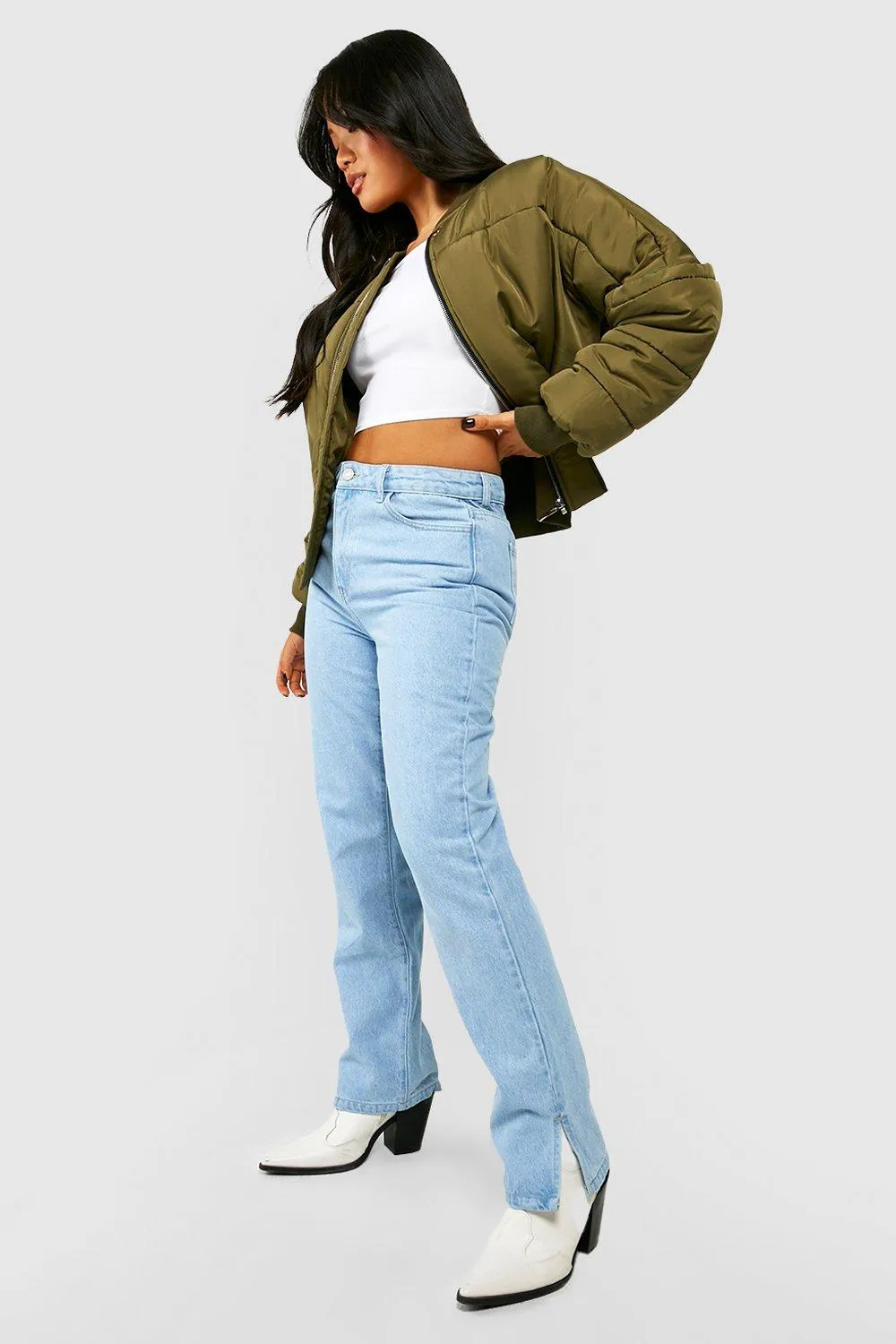 Petite High Waist Split Hem Jeans