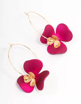 Pink Flower Petal Hoop Earrings