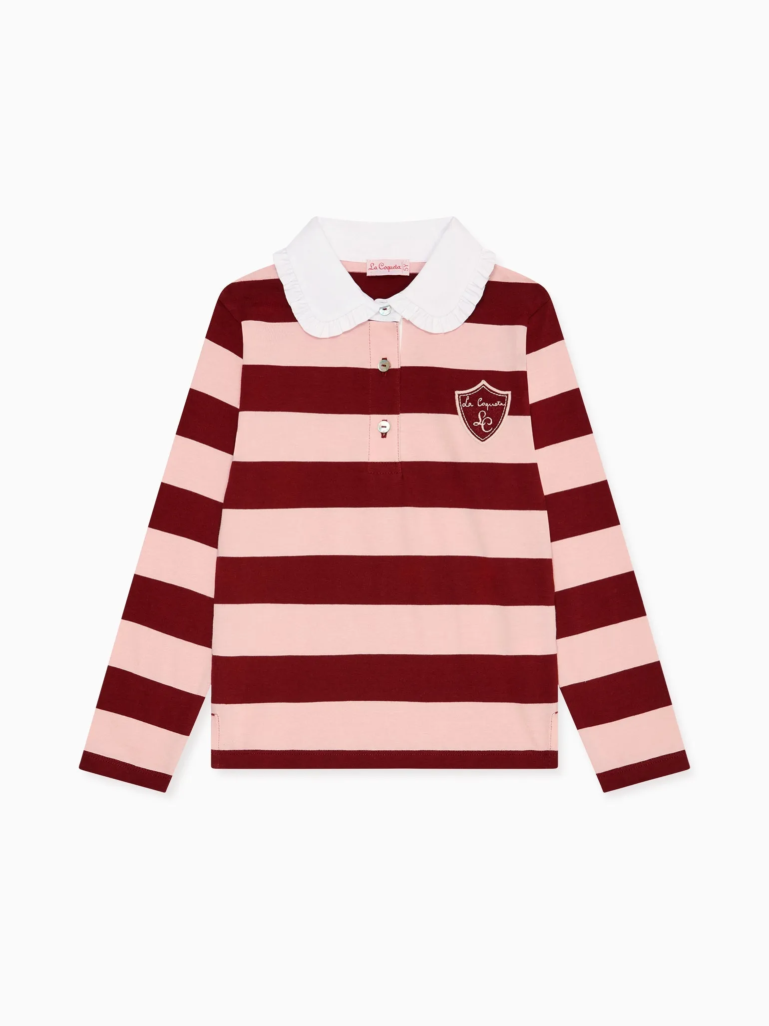 Pink Stripe Rosalie Long Sleeve Girl Polo Shirt