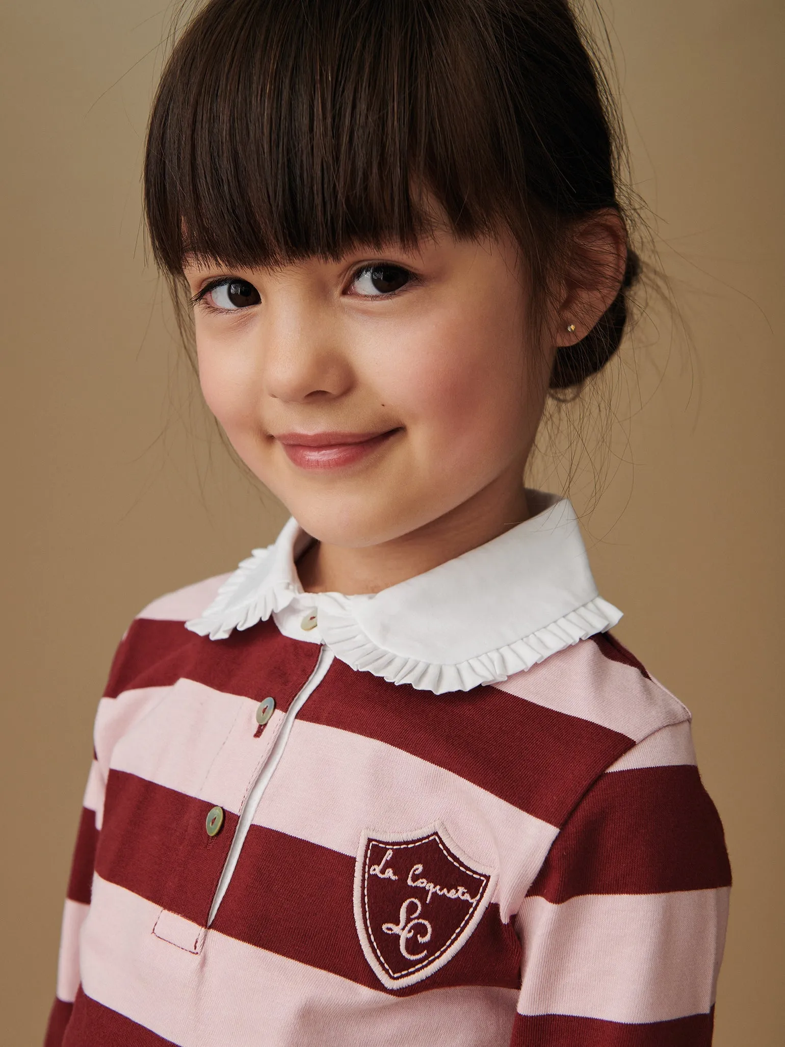 Pink Stripe Rosalie Long Sleeve Girl Polo Shirt