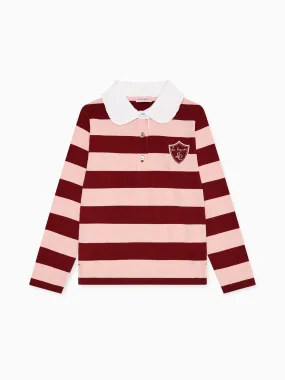 Pink Stripe Rosalie Long Sleeve Girl Polo Shirt