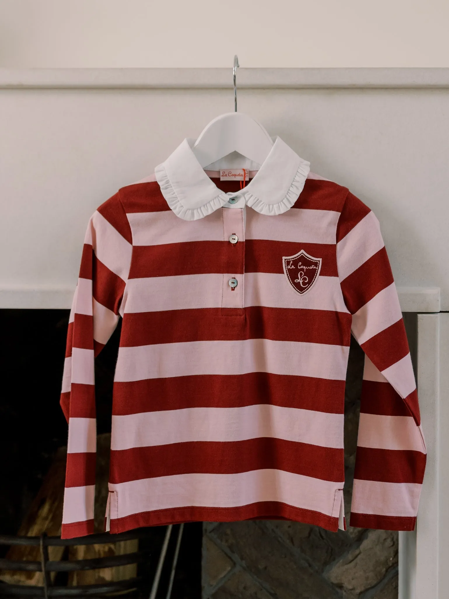 Pink Stripe Rosalie Long Sleeve Girl Polo Shirt