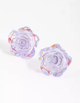 Plastic Lilac Rose Bloom Stud Earirngs