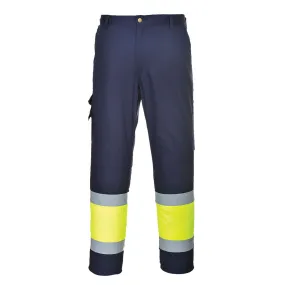 PortWest Non-ANSI Hi Vis Navy Pants with Yellow Two-Tone E049