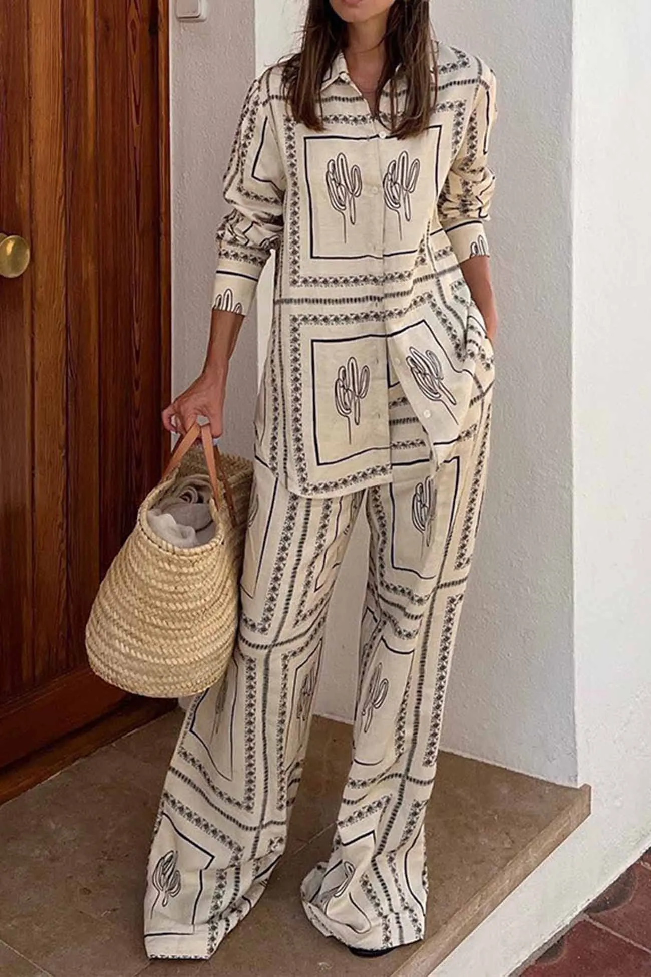 Printed Long Sleeve Long Pant Two Piece Set