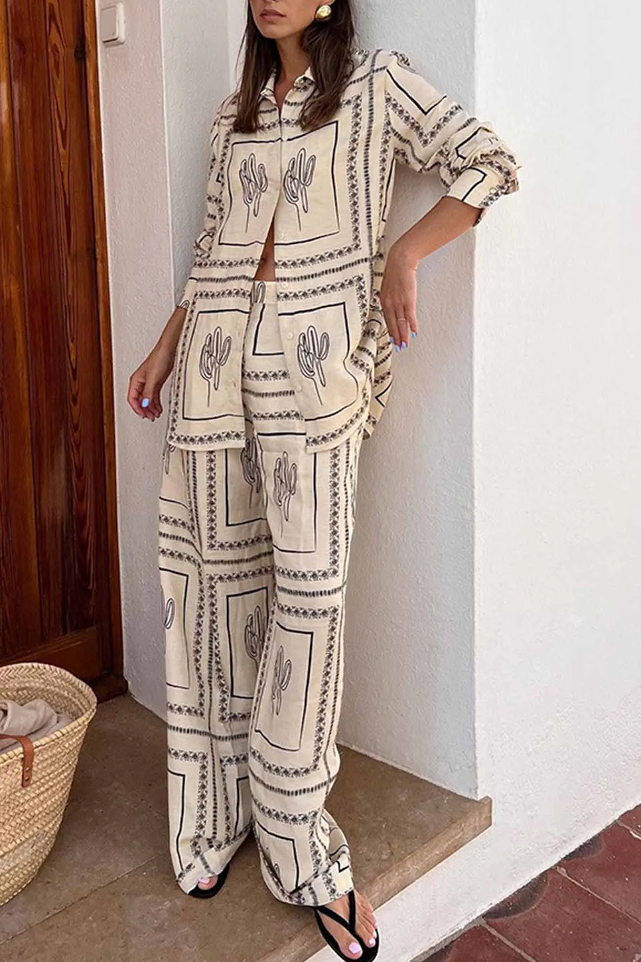 Printed Long Sleeve Long Pant Two Piece Set