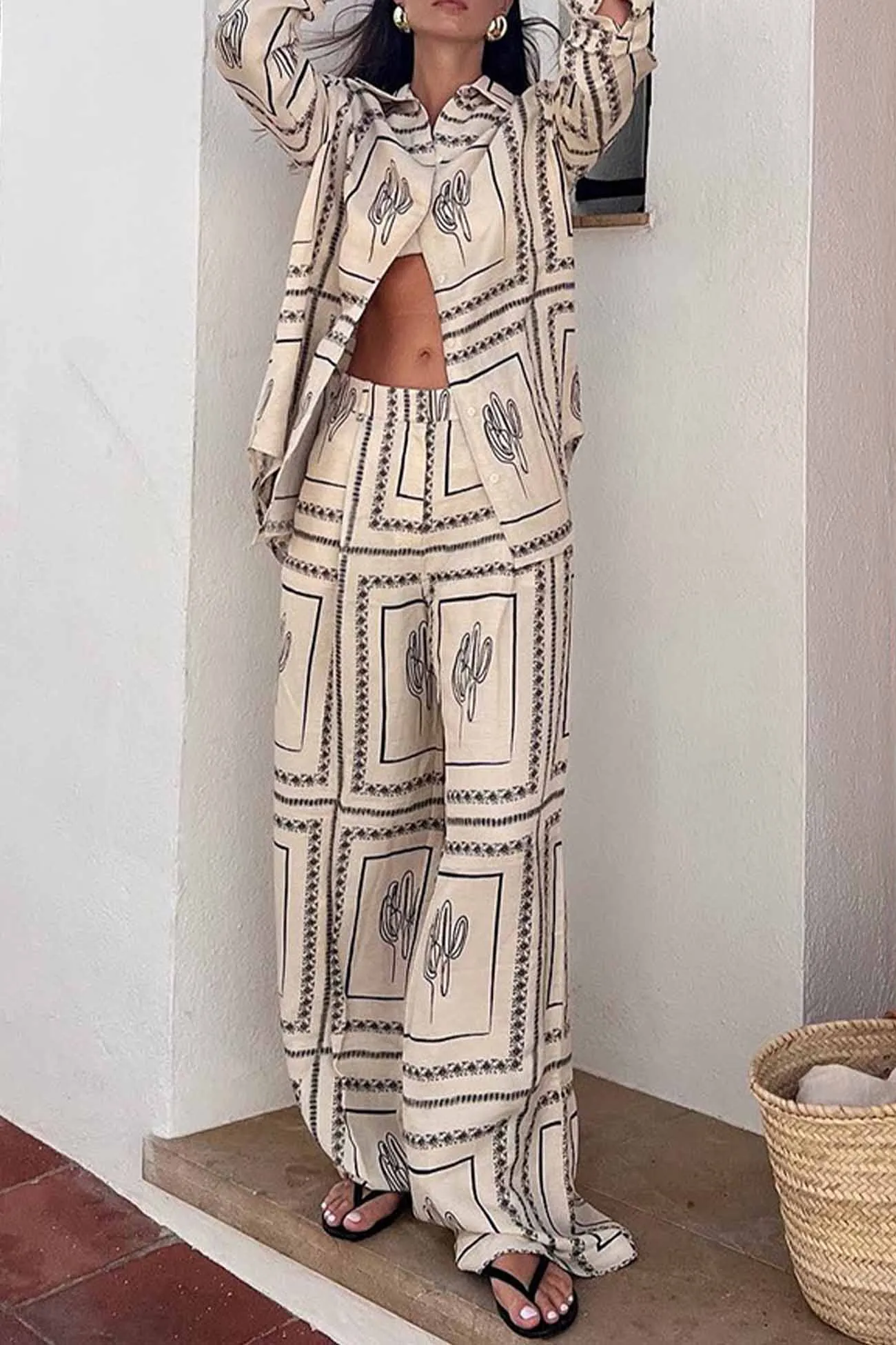 Printed Long Sleeve Long Pant Two Piece Set