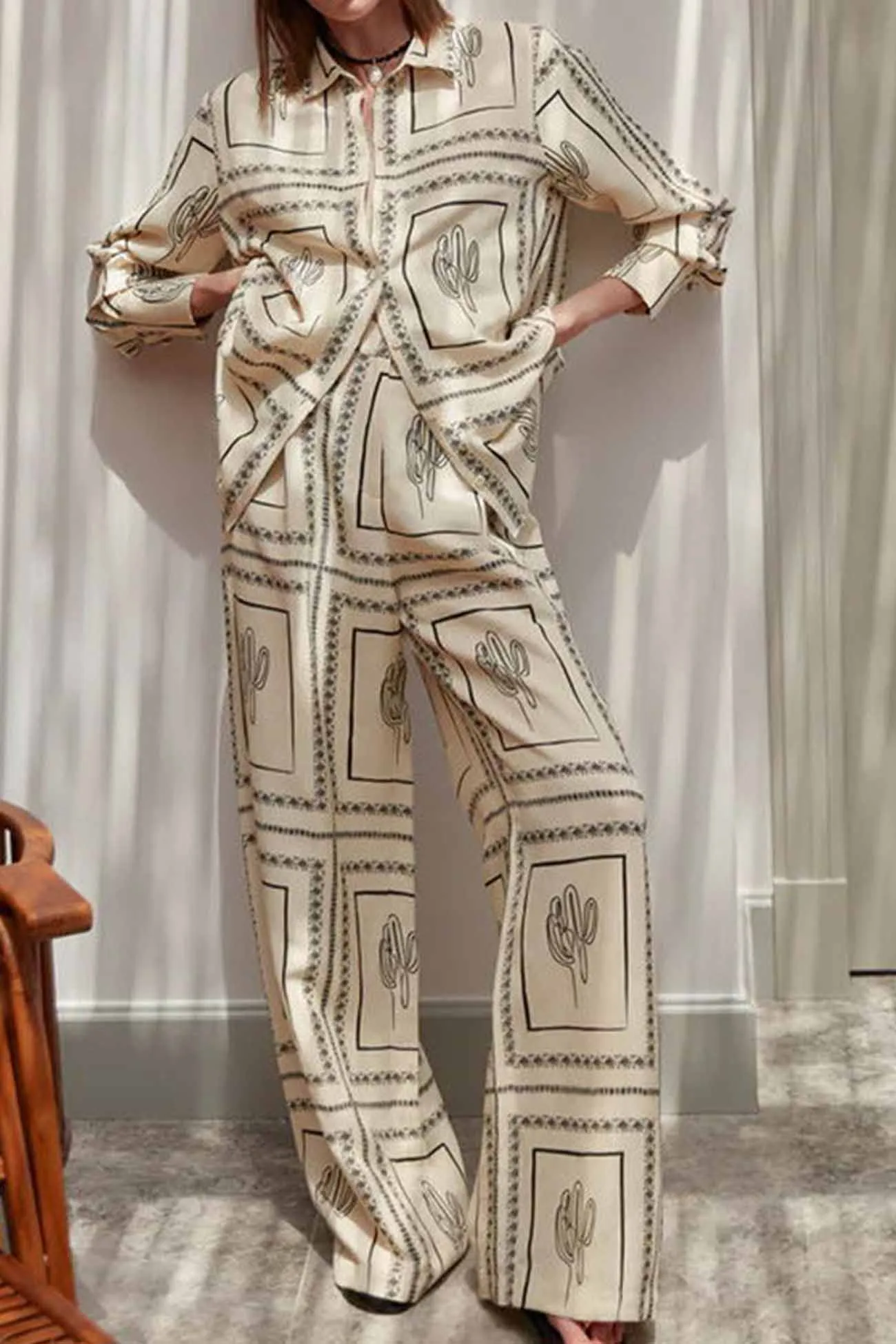 Printed Long Sleeve Long Pant Two Piece Set