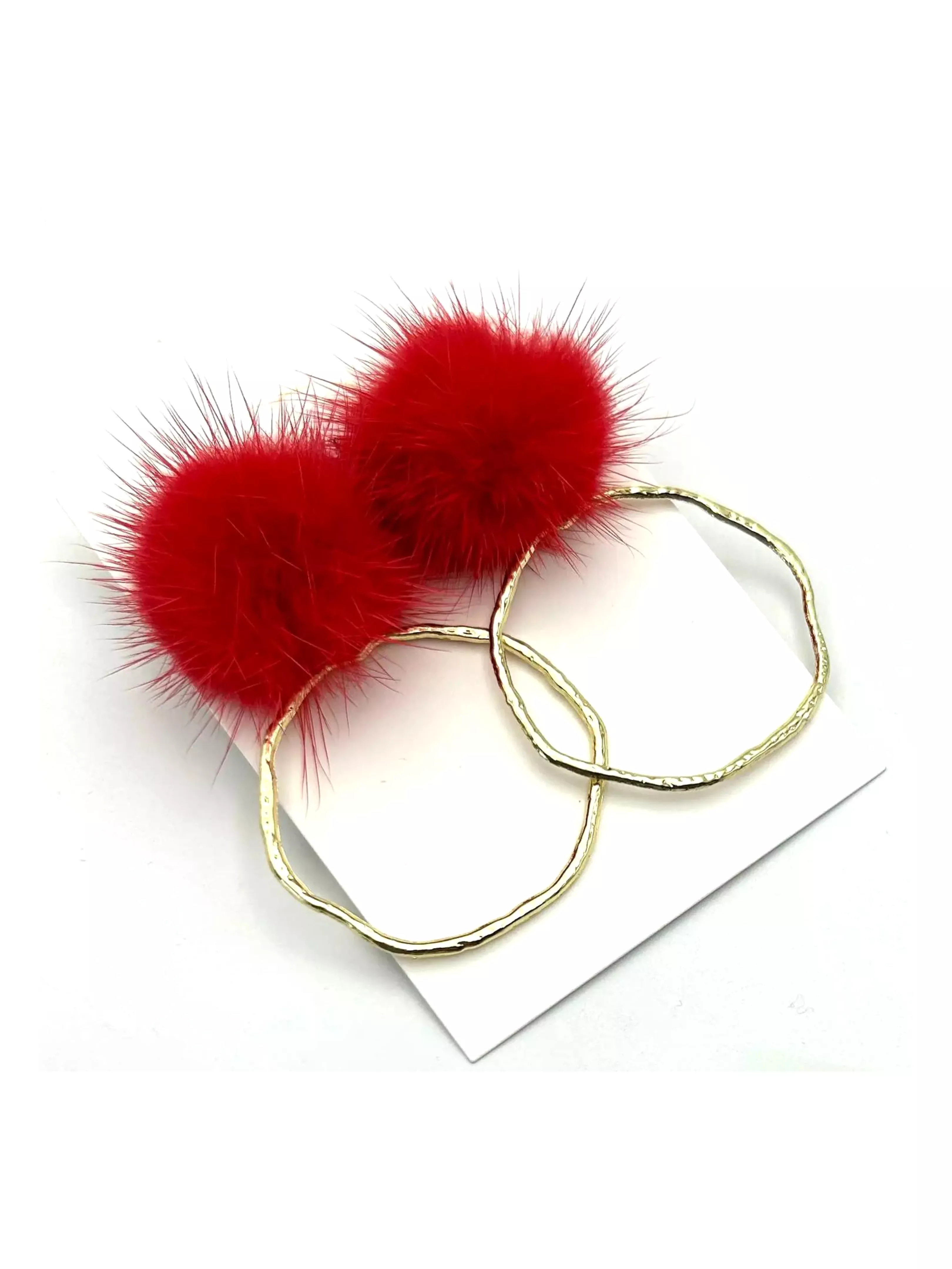 Red Fur Hoop Earring