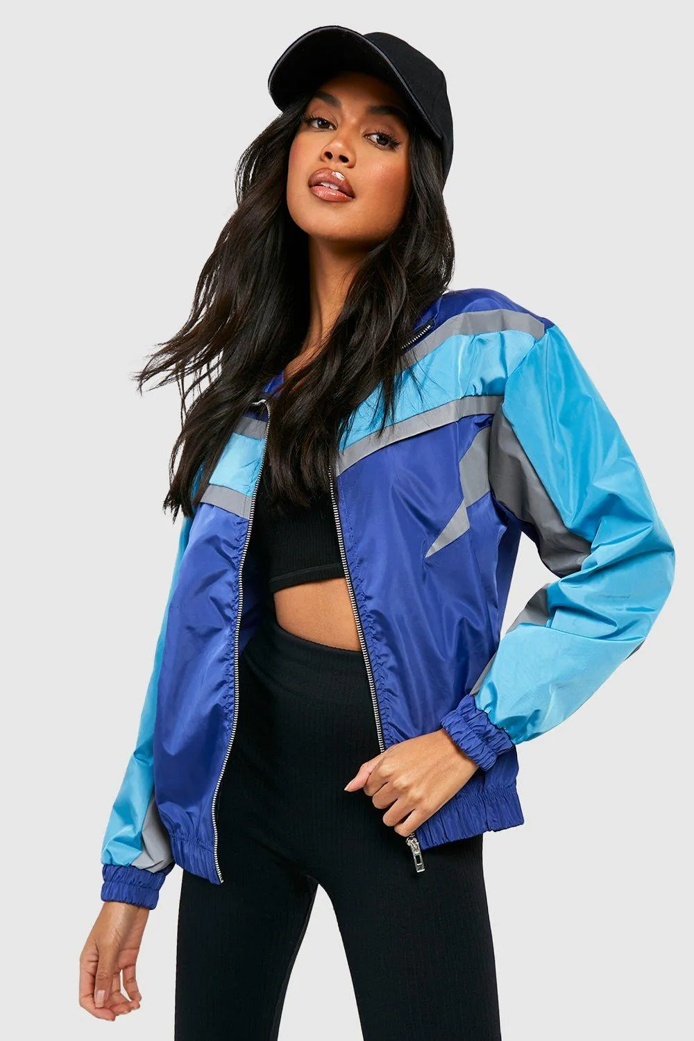 Reflective Contrast Detail Bomber Jacket