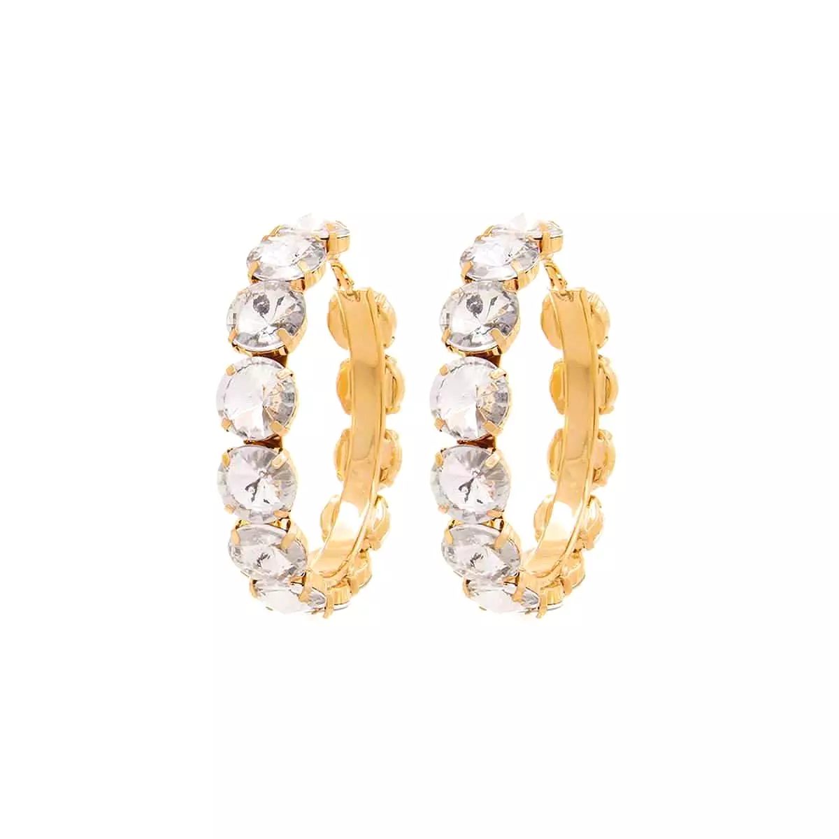 Rhinestone 3.25 Inch Classic Hoop Earring