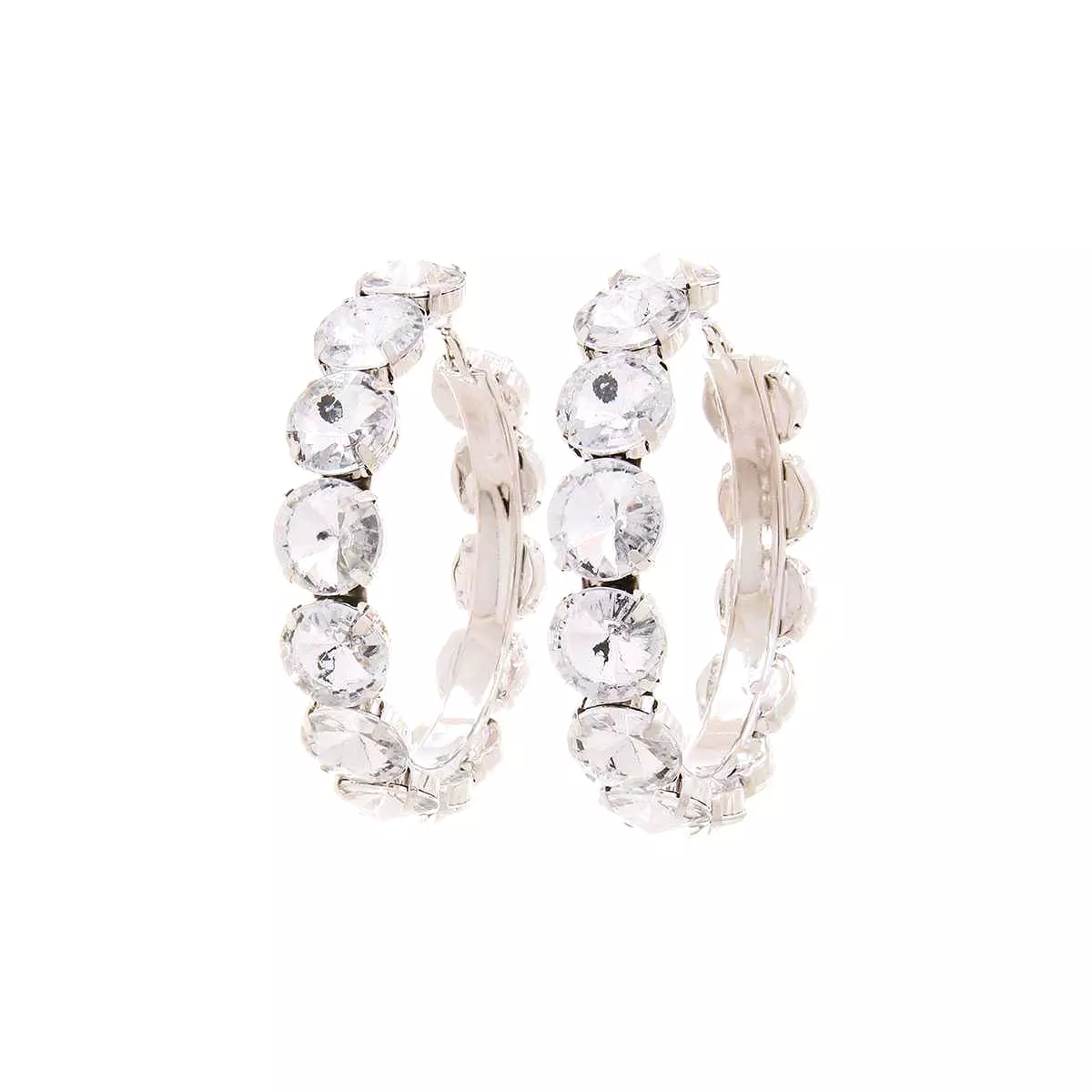 Rhinestone 3.25 Inch Classic Hoop Earring